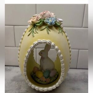 Yellow Floral Easter Egg with Bunny and Pastel Eggs Spring Decor NEW